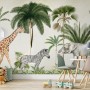 Kids Wild Tropical Animals with Palm Trees Wallpaper Mural