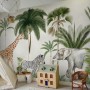 Kids Wild Tropical Animals with Palm Trees Wallpaper Mural