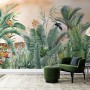 Tiger and Tropical Leaves Wallpaper Mural