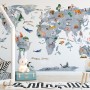 Animals on World Map Wallpaper Mural