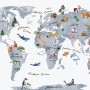 Animals on World Map Wallpaper Mural