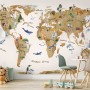 Animals on World Map Wallpaper Mural