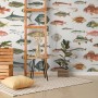 Vintage Style Aqua Fish Art Wallpaper Mural