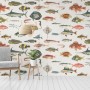 Vintage Style Aqua Fish Art Wallpaper Mural