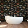 Vintage Style Aqua Fish Art Wallpaper Mural