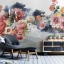 Vintage Red and Pink Blooms Floral on Smoky Background Wallpaper Mural