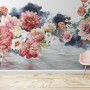 Vintage Red and Pink Blooms Floral on Smoky Background Wallpaper Mural