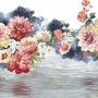 Vintage Red and Pink Blooms Floral on Smoky Background Wallpaper Mural