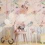 Nursery Cute Clouds with Leafs Wallpaper Mural