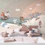 Nursery Snowy Landscape with Cute Cartoon Animals Wallpaper Mural