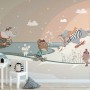 Nursery Snowy Landscape with Cute Cartoon Animals Wallpaper Mural