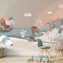 Nursery Snowy Landscape with Cute Cartoon Animals Wallpaper Mural