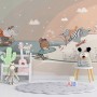 Nursery Snowy Landscape with Cute Cartoon Animals Wallpaper Mural