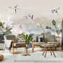 White Lotus Floral and Crane Birds Wallpaper Mural