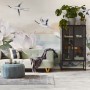 White Lotus Floral and Crane Birds Wallpaper Mural