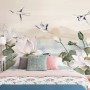 White Lotus Floral and Crane Birds Wallpaper Mural