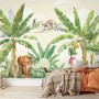 Watercolor Safari Animals in the Rainforest Wallpaper Mural for Kids