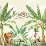 Watercolor Safari Animals in the Rainforest Wallpaper Mural for Kids