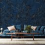 Dark Navy Peony Floral Drawing Art Wallpaper Mural