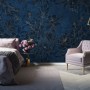 Dark Navy Peony Floral Drawing Art Wallpaper Mural