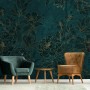 Dark Navy Peony Floral Drawing Art Wallpaper Mural