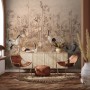 Chinese Peony Flowers and Bamboo Landscape with Crane Birds