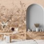 Chinese Peony Flowers and Bamboo Landscape with Crane Birds