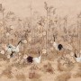 Chinese Peony Flowers and Bamboo Landscape with Crane Birds