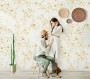 Gold Look Peony Floral Drawing Bright Flower Art Wallpaper Mural
