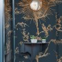 Gold Faux Tree Blossom Branch Silhouette with Birds Wallpaper Mural