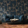 Gold Faux Tree Blossom Branch Silhouette with Birds Wallpaper Mural