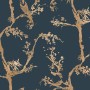 Gold Faux Tree Blossom Branch Silhouette with Birds Wallpaper Mural