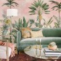 Watercolor Pink Tropical Chinoiserie Wallpaper Mural