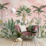 Watercolor Pink Tropical Chinoiserie Wallpaper Mural