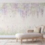 Watercolor Hanging Wisteria Flowers with Hummingbirds Wallpaper Mural 