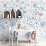 Kids Soft Light Pink / Blue Wildflowers Floral Pattern Wallpaper Mural