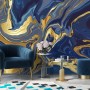 Liquid Abstract Marble Art Gold Blue Gradient Wallpaper Mural