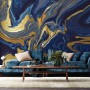 Liquid Abstract Marble Art Gold Blue Gradient Wallpaper Mural