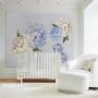 Blue White Peony Floral Bouqets with Green Leaves Wall Decal Sticker