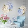 Blue White Peony Floral Bouqets with Green Leaves Wall Decal Sticker