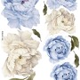 Blue White Peony Floral Bouqets with Green Leaves Wall Decal Sticker