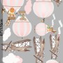 Kids Pink Hot Air Balloon and Brown Aircraft with Clouds Wall Decal Sticker