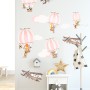 Kids Pink Hot Air Balloon and Brown Aircraft with Clouds Wall Decal Sticker