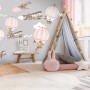 Kids Pink Hot Air Balloon and Brown Aircraft with Clouds Wall Decal Sticker