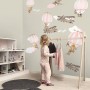 Kids Pink Hot Air Balloon and Brown Aircraft with Clouds Wall Decal Sticker