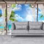 3D Look  Blue Sea Landscape with Old Arches and Palm Trees Wallpaper Mural