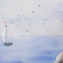 Watercolor Lighthouse and Sailboat Wallpaper Mural