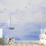 Watercolor Lighthouse and Sailboat Wallpaper Mural