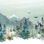 Watercolor Winter Landscape and Fox Wallpaper Mural