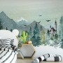 Watercolor Winter Landscape and Fox Wallpaper Mural